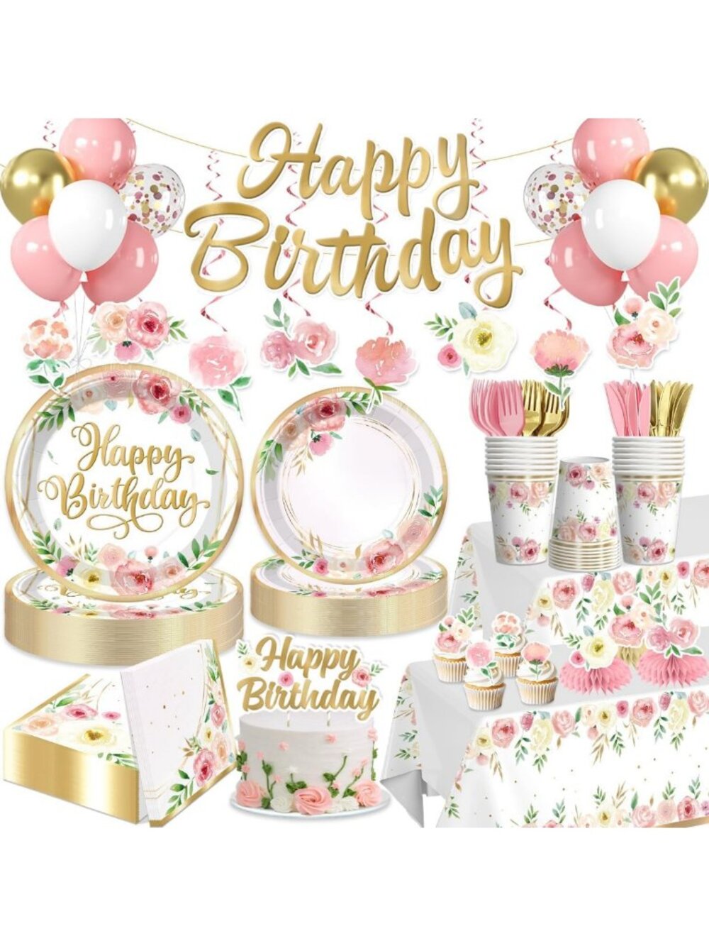 Flower Birthday Party Decorations Set | 12oz Cups for 20 Guests | Festive Floral